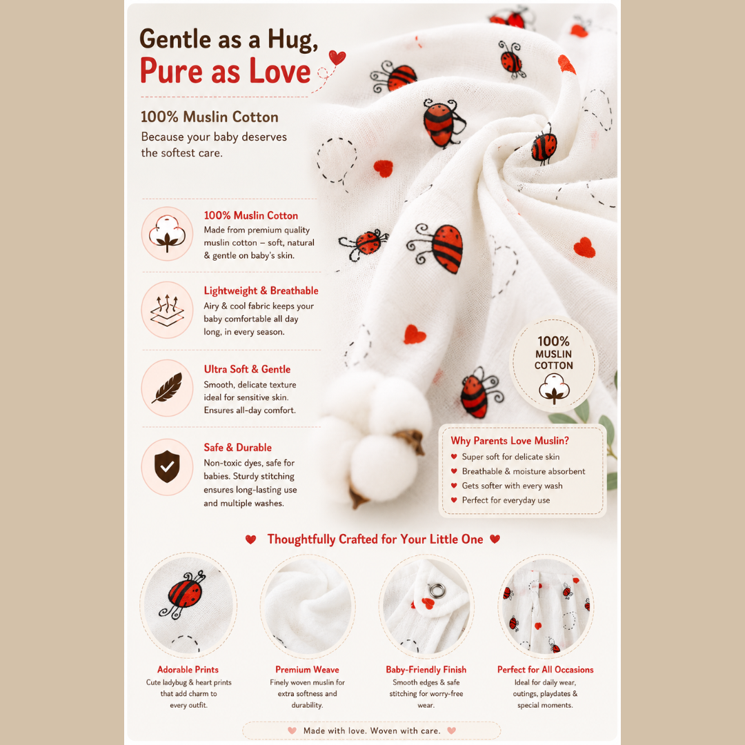 Top Open Muslin Frock | Summer Wear (Love Bug)