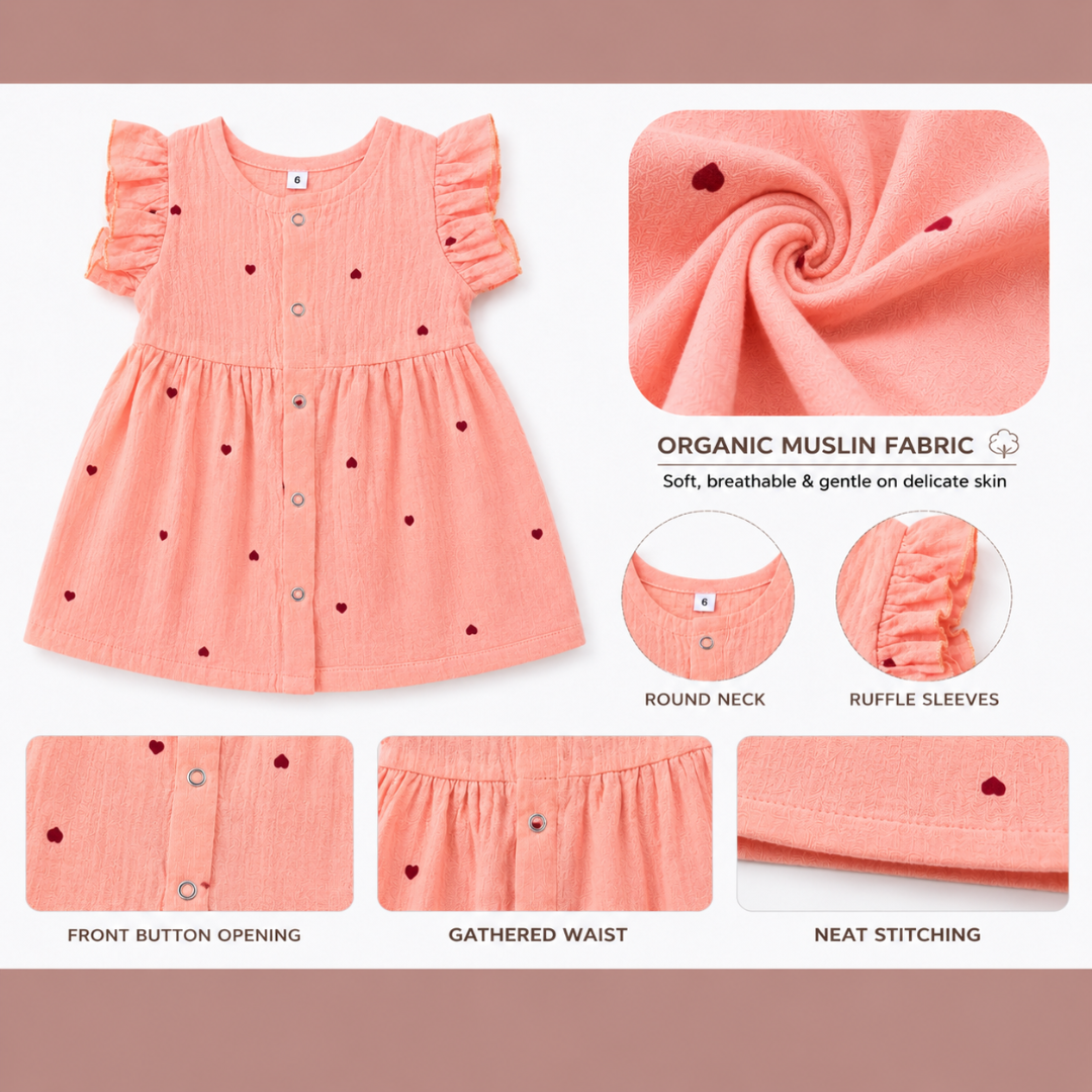 Lilimi Crinckled Muslin Cotton Baby Girls Frocks with Matching Hair Clip