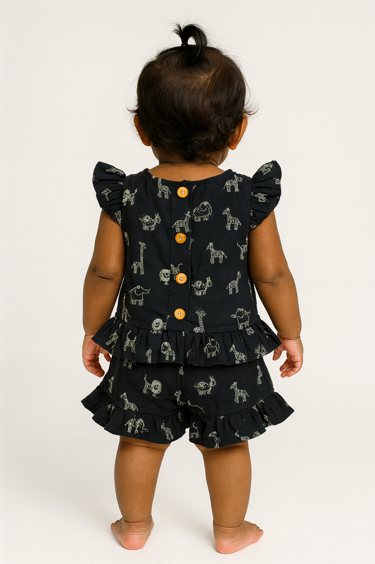 Girls Floral Print Cotton Two-Piece Co Ord Set