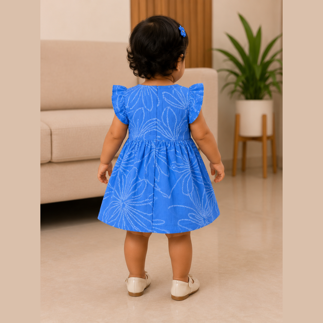 Lilimi Crinckled Muslin Cotton Baby Girls Frocks with Matching Hair Clip