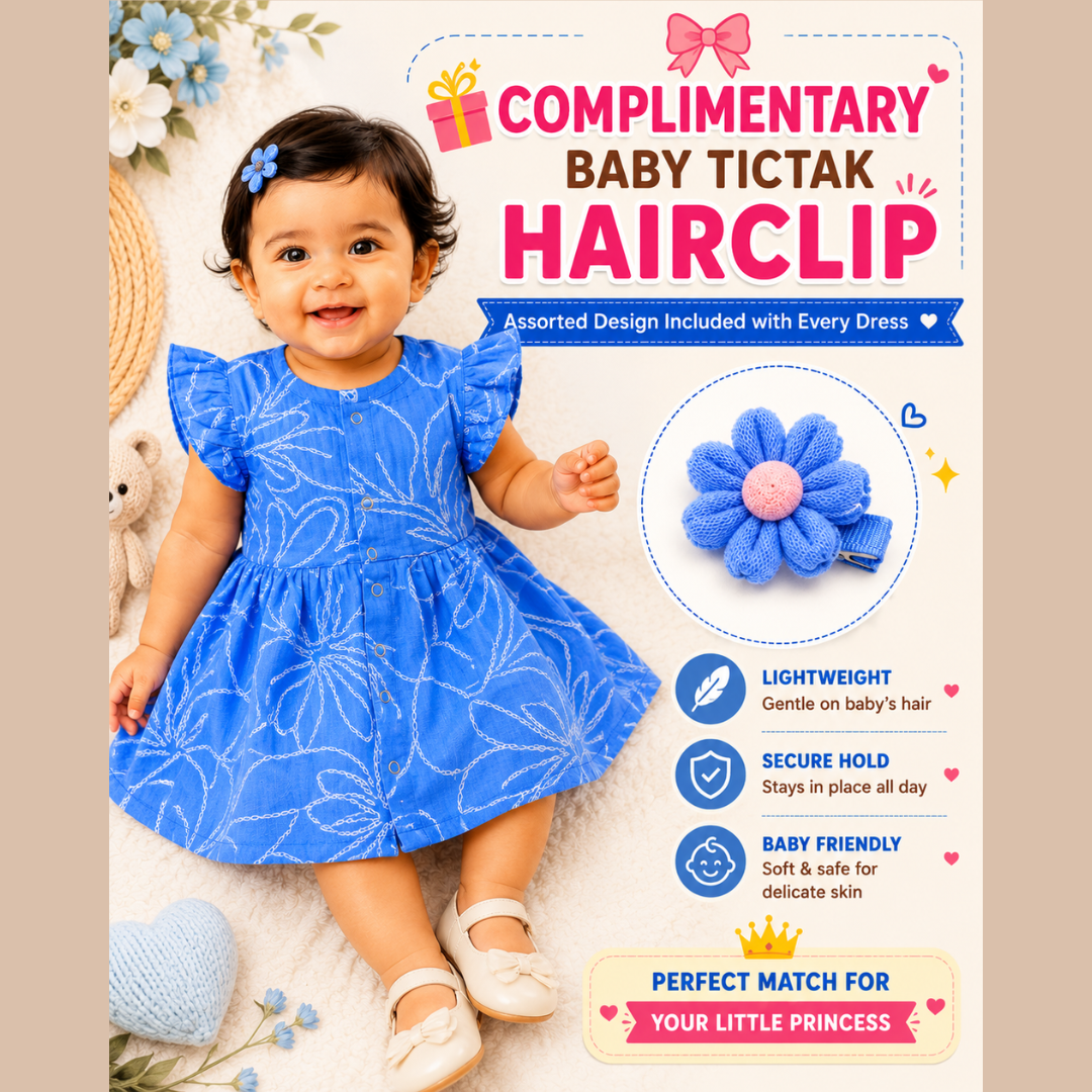Lilimi Crinckled Muslin Cotton Baby Girls Frocks with Matching Hair Clip