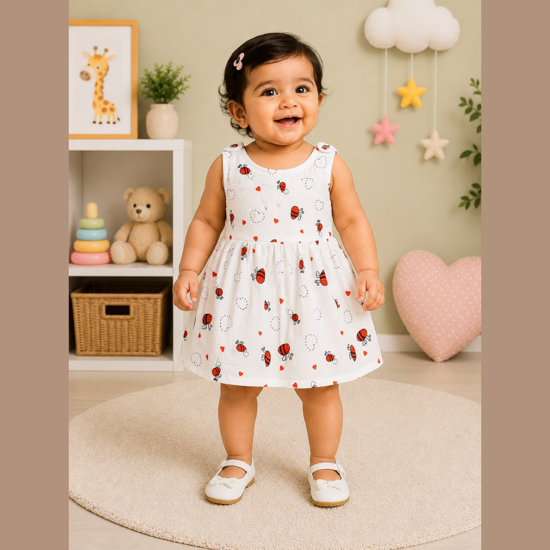 Top Open Muslin Frock | Summer Wear (Love Bug)