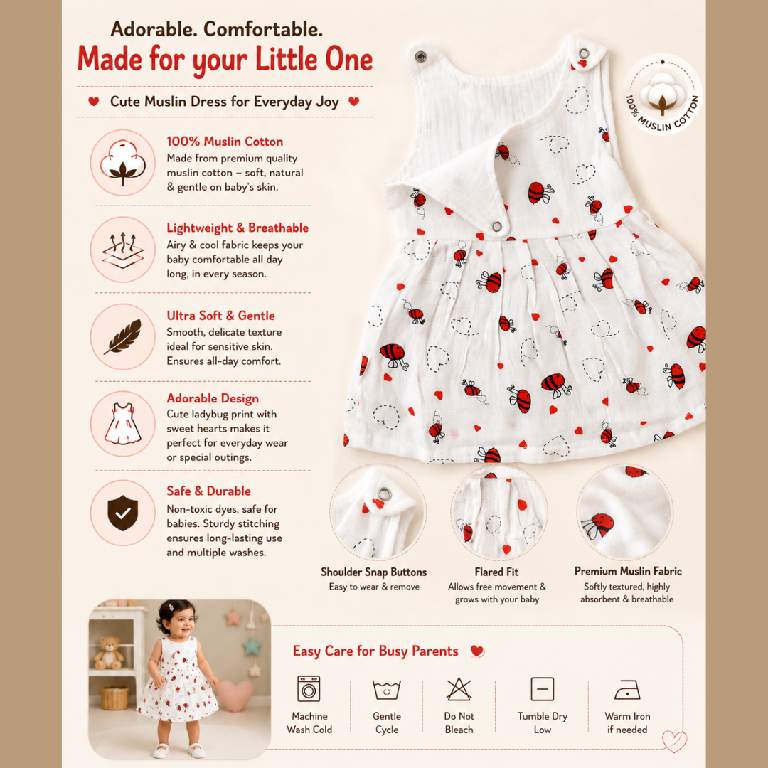 Top Open Muslin Frock | Summer Wear (Love Bug)