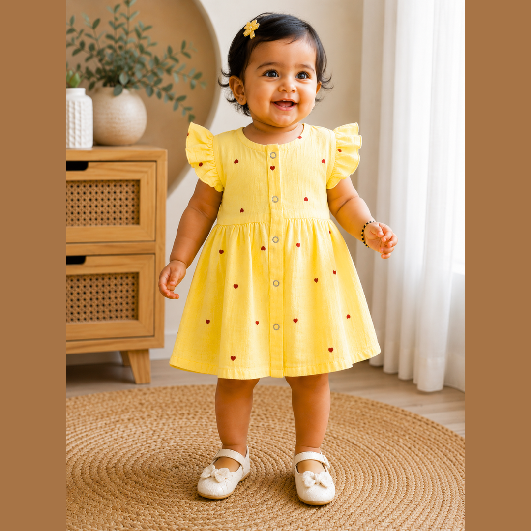 Lilimi Crinckled Muslin Cotton Baby Girls Frocks with Matching Hair Clip