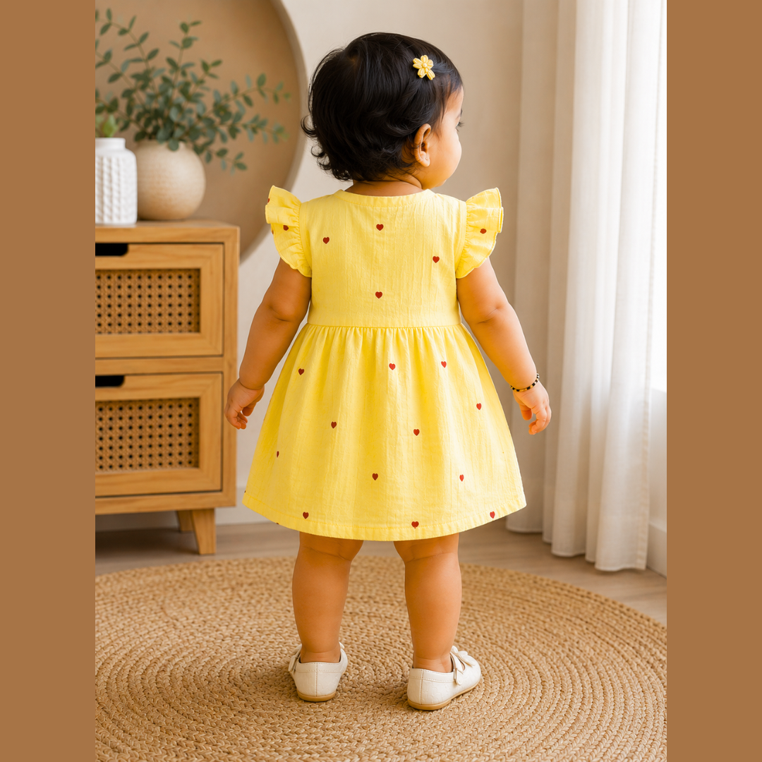 Lilimi Crinckled Muslin Cotton Baby Girls Frocks with Matching Hair Clip