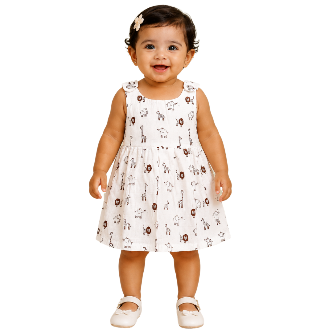Top Open Muslin Frock | Summer Wear (Little Jungle Theme)