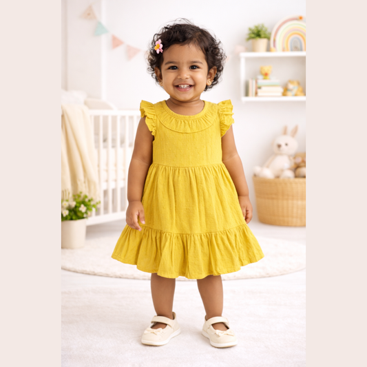 Pure Cotton Summer Dress with Ruffle Sleeves –  Toddler Casual Frock