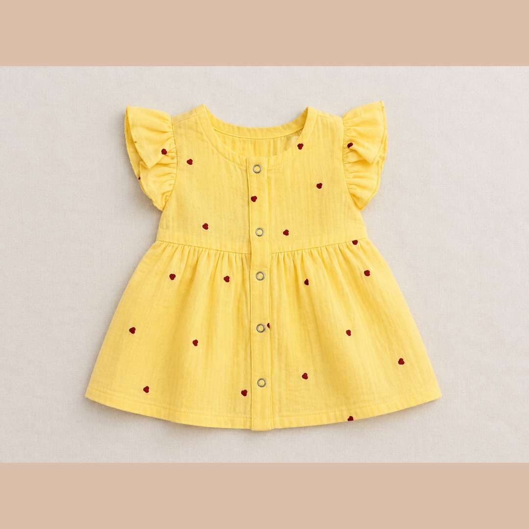 Lilimi Crinckled Muslin Cotton Baby Girls Frocks with Matching Hair Clip