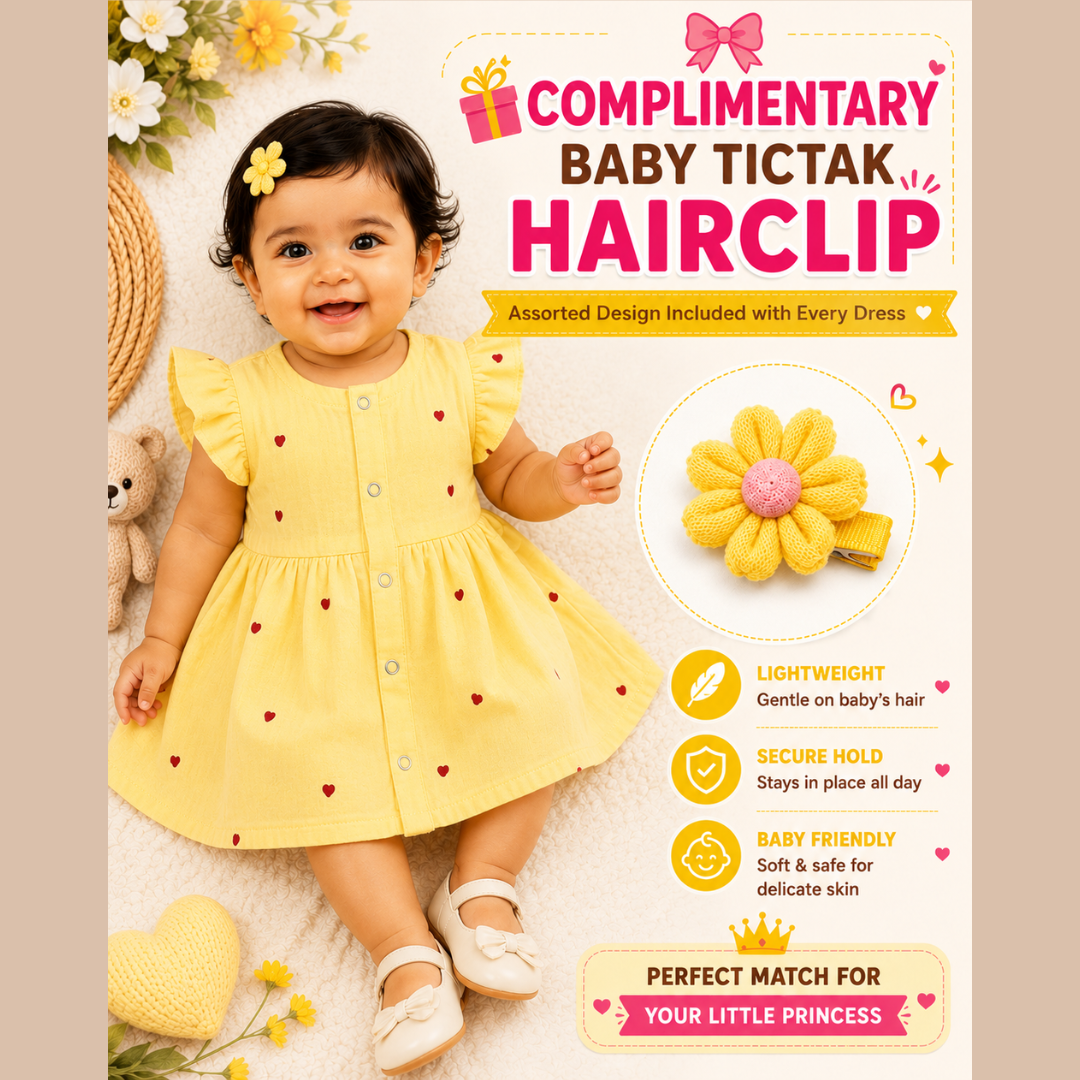 Lilimi Crinckled Muslin Cotton Baby Girls Frocks with Matching Hair Clip