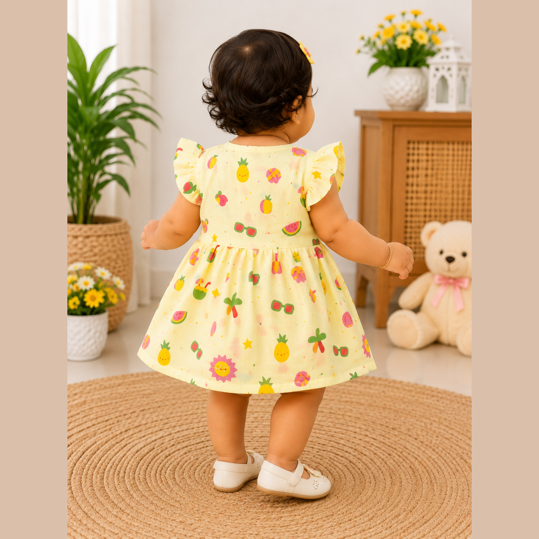 Lilimi Crinckled Muslin Cotton Baby Girls Frocks with Matching Hair Clip