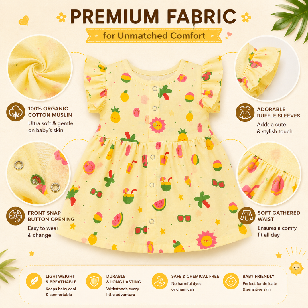 Lilimi Crinckled Muslin Cotton Baby Girls Frocks with Matching Hair Clip