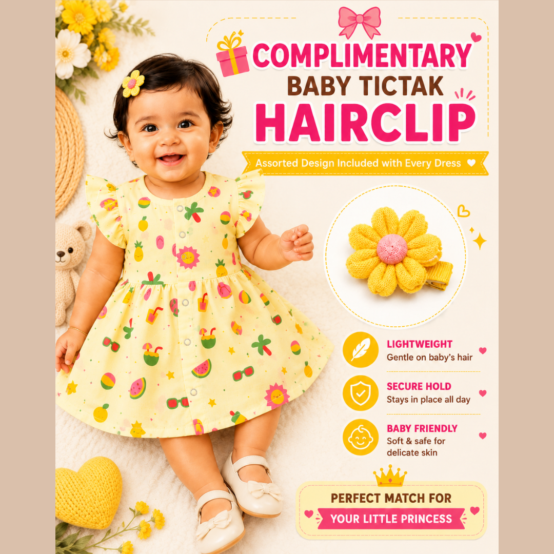 Lilimi Crinckled Muslin Cotton Baby Girls Frocks with Matching Hair Clip