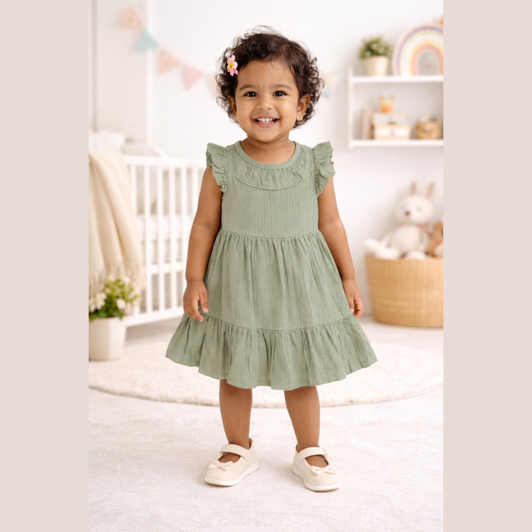 Pure Cotton Summer Dress with Ruffle Sleeves –  Toddler Casual Frock