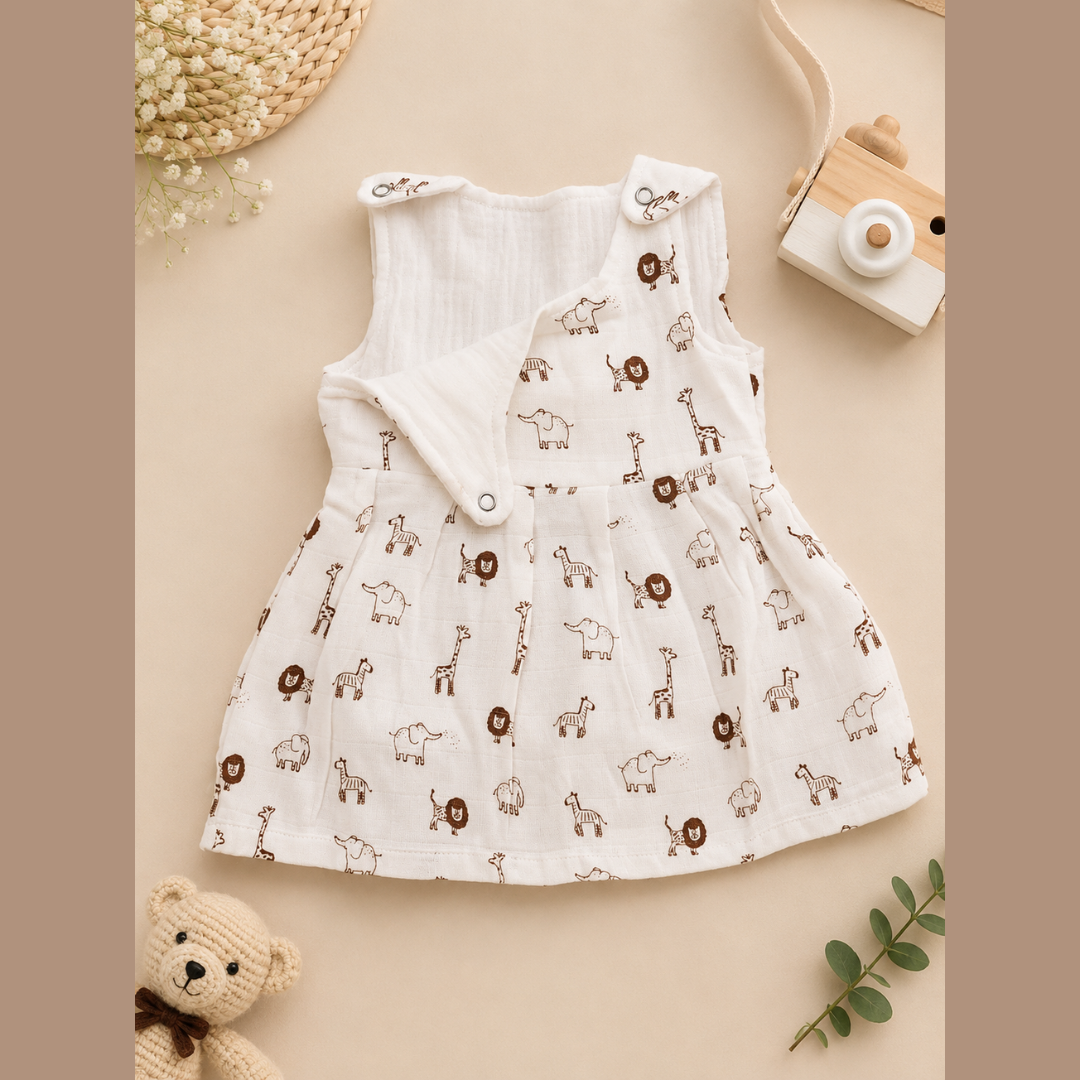 Top Open Muslin Frock | Summer Wear (Little Jungle Theme)