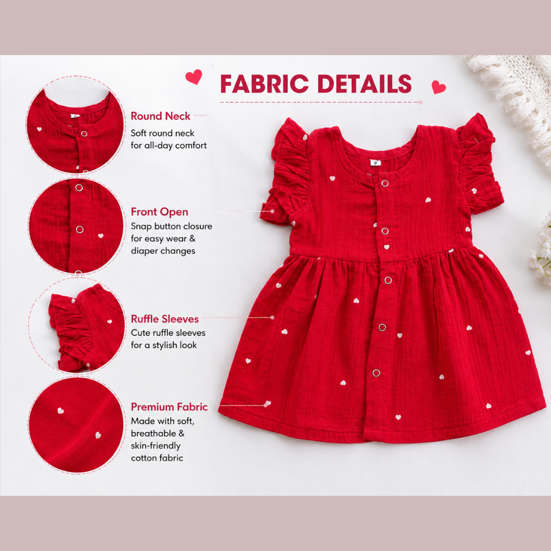 Lilimi Crinckled Muslin Cotton Baby Girls Frocks with Matching Hair Clip