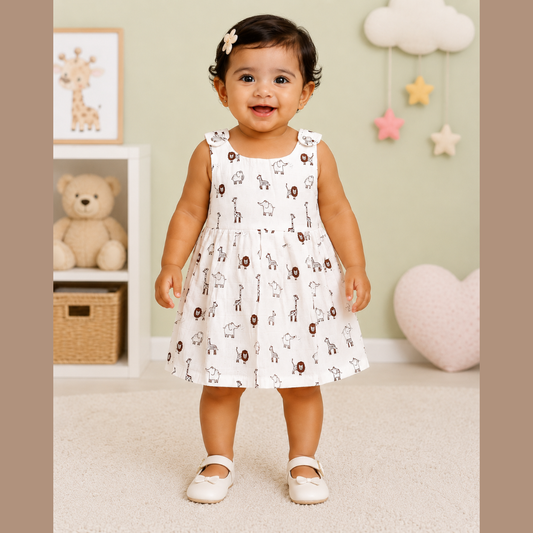 Top Open Muslin Frock | Summer Wear (Little Jungle Theme)