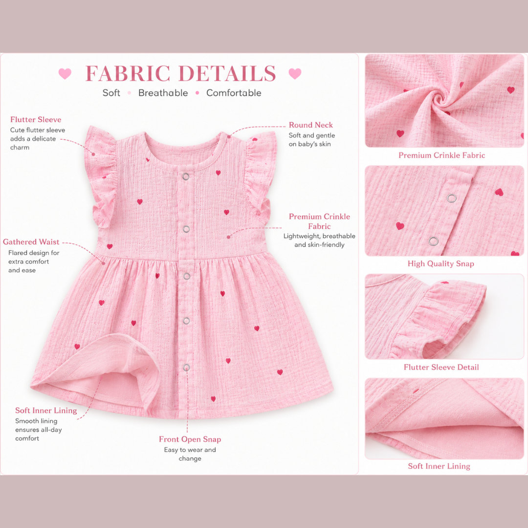 Lilimi Crinckled Muslin Cotton Baby Girls Frocks with Matching Hair Clip