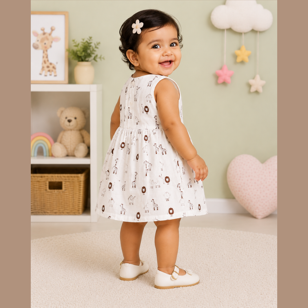 Top Open Muslin Frock | Summer Wear (Little Jungle Theme)