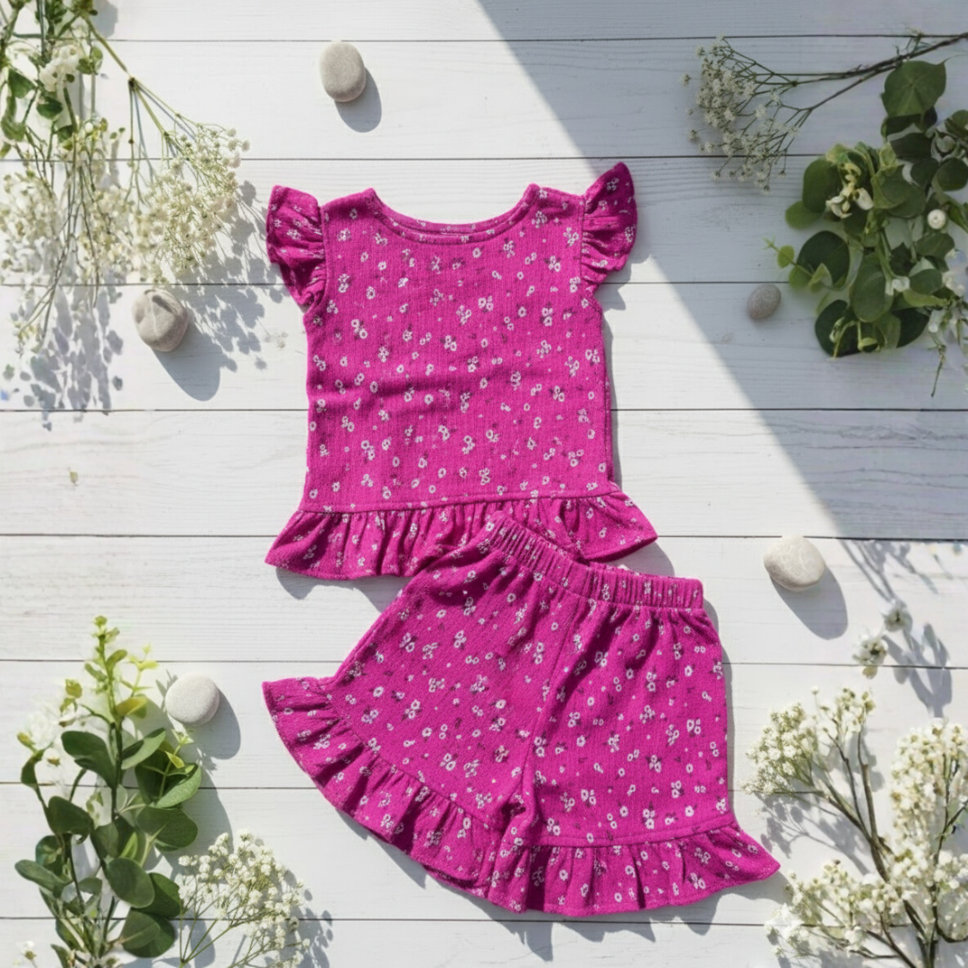 Girls Floral Print Cotton Two-Piece Co Ord Set