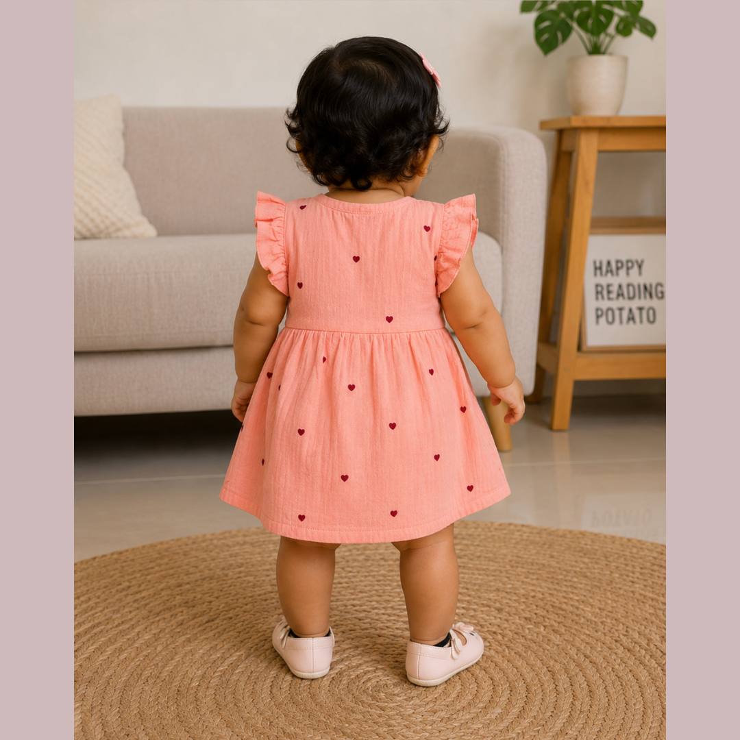 Lilimi Crinckled Muslin Cotton Baby Girls Frocks with Matching Hair Clip