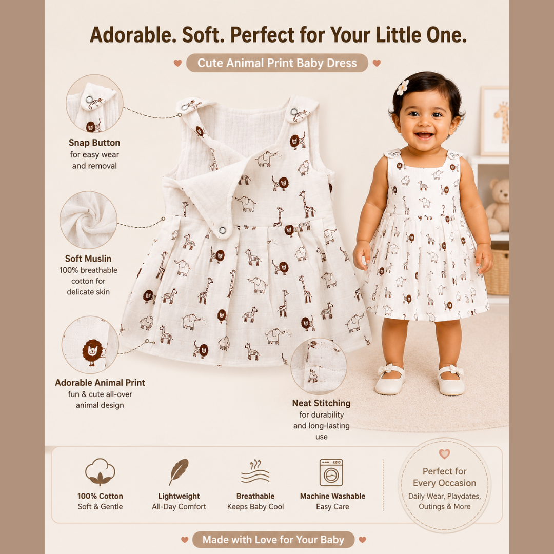 Top Open Muslin Frock | Summer Wear (Little Jungle Theme)