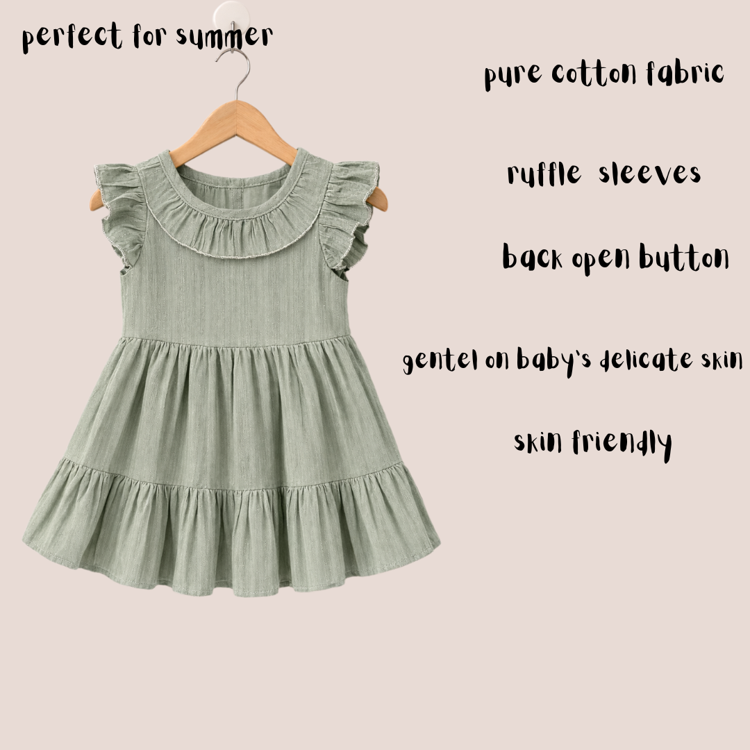 Pure Cotton Summer Dress with Ruffle Sleeves –  Toddler Casual Frock