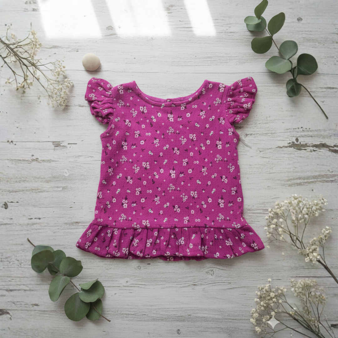 Girls Floral Print Cotton Two-Piece Co Ord Set