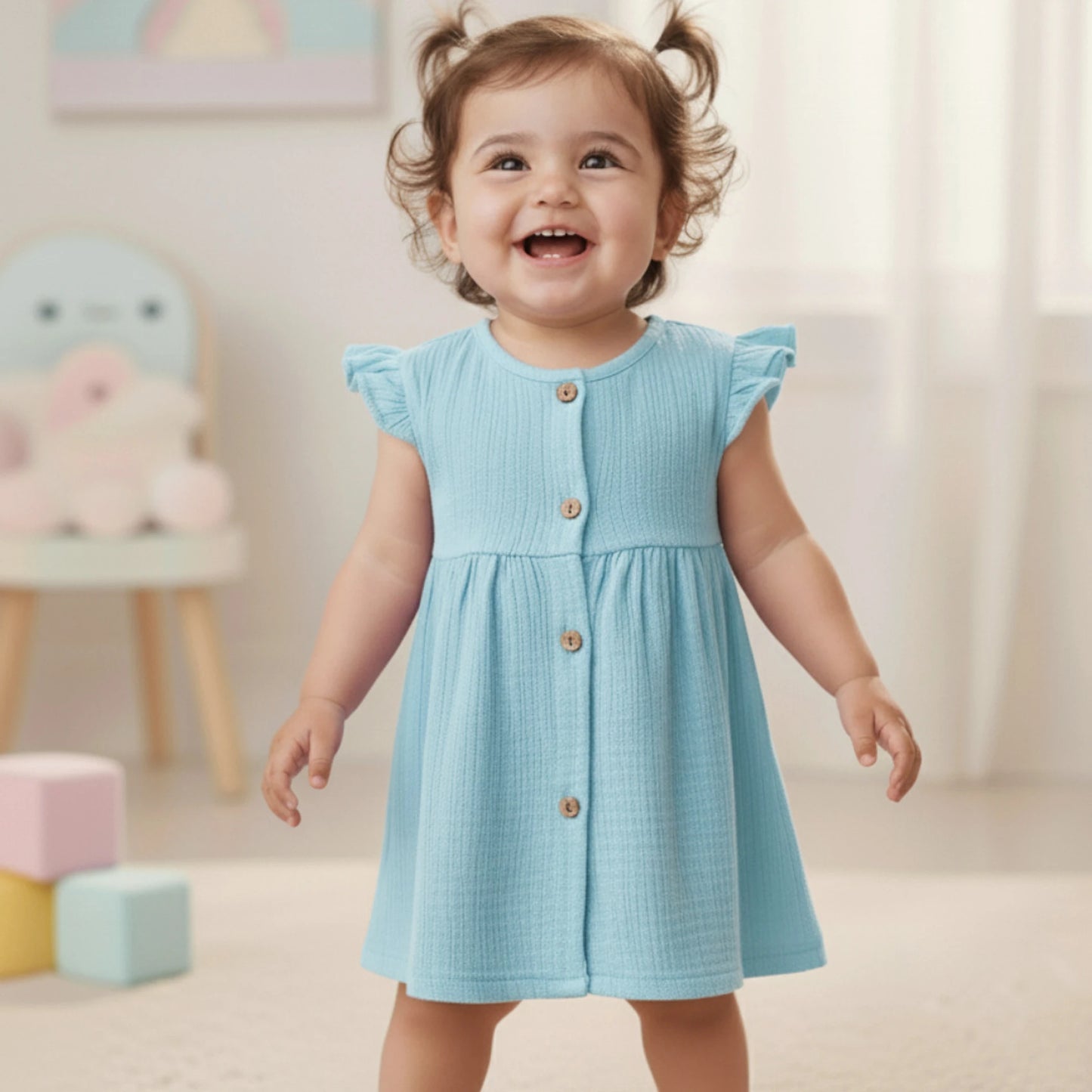 Front Open Crinkle  Muslin Frock | Summer Wear