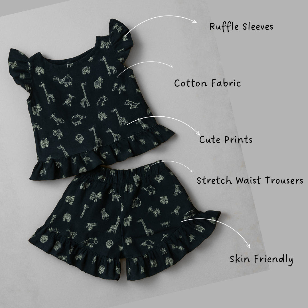 Girls Floral Print Cotton Two-Piece Co Ord Set