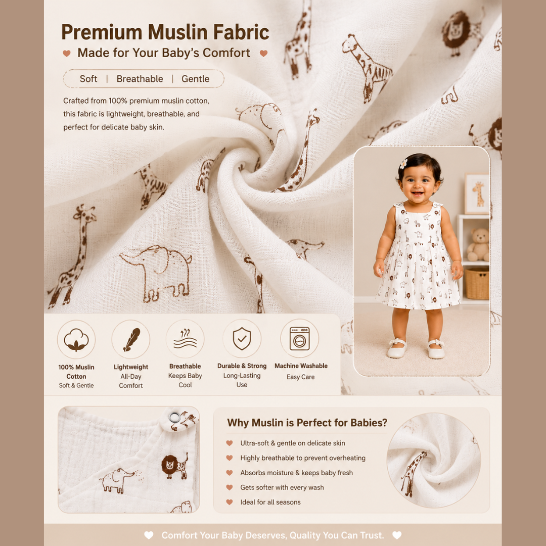 Top Open Muslin Frock | Summer Wear (Little Jungle Theme)