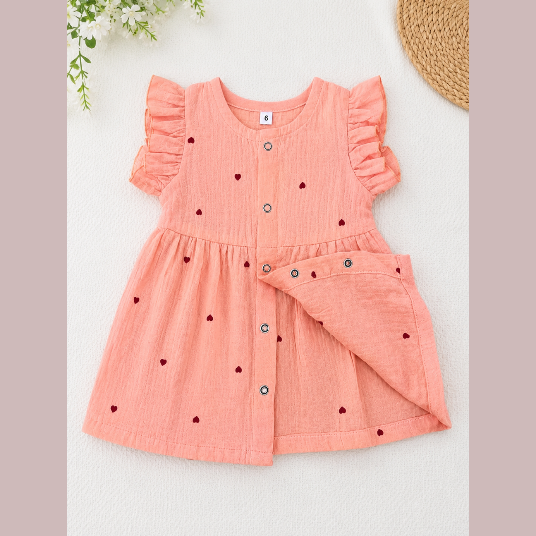 Lilimi Crinckled Muslin Cotton Baby Girls Frocks with Matching Hair Clip