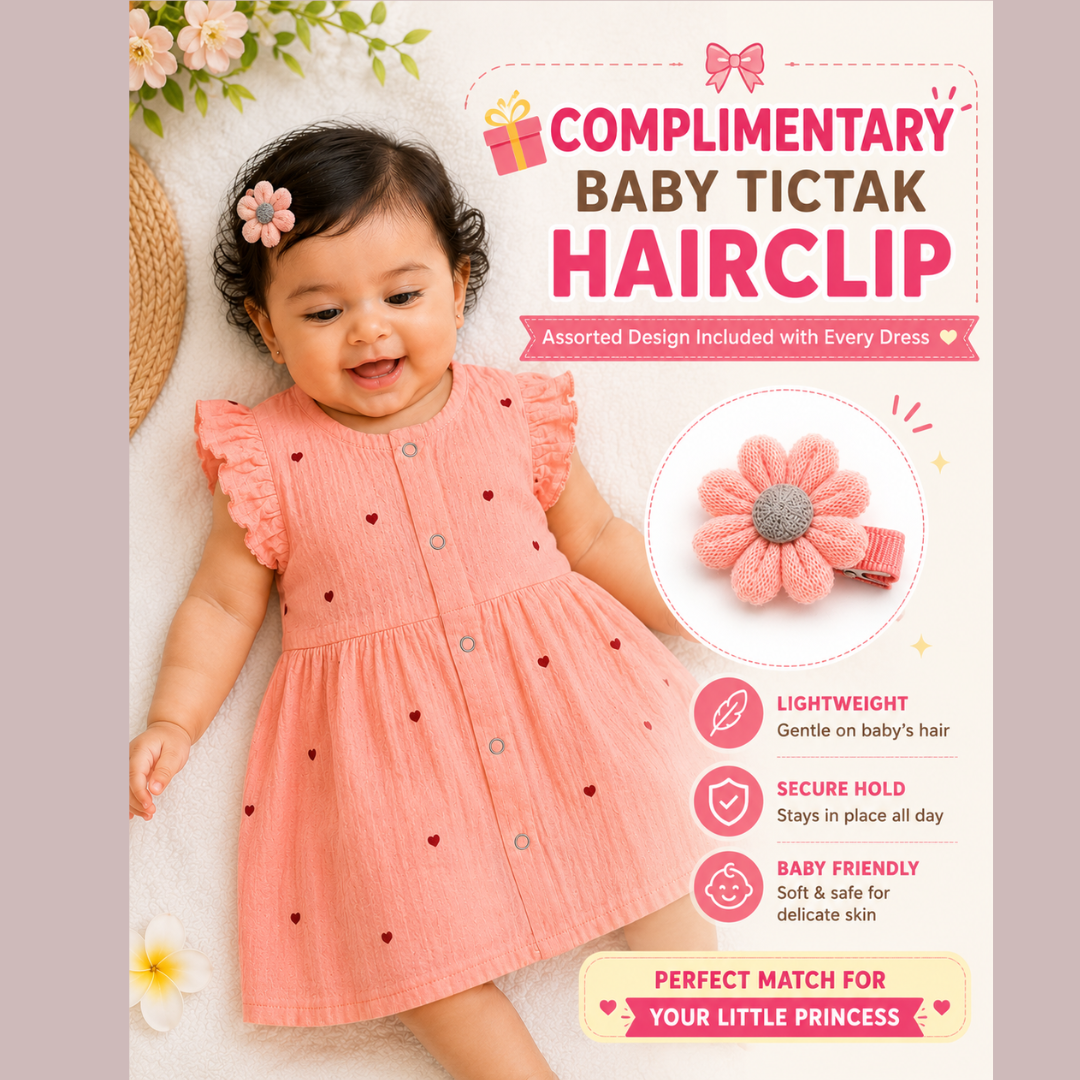 Lilimi Crinckled Muslin Cotton Baby Girls Frocks with Matching Hair Clip