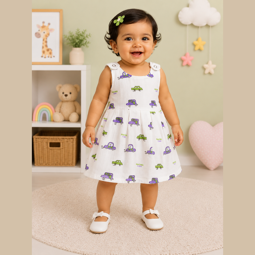 Top Open Muslin Frock | Summer Wear (Little Jungle Theme)