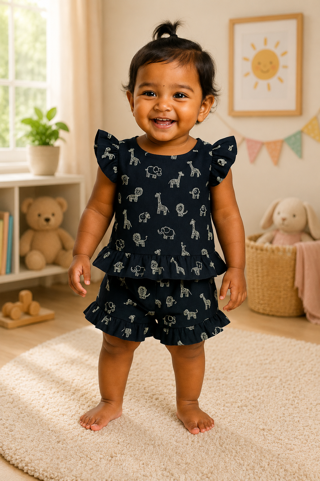 Girls Floral Print Cotton Two-Piece Co Ord Set
