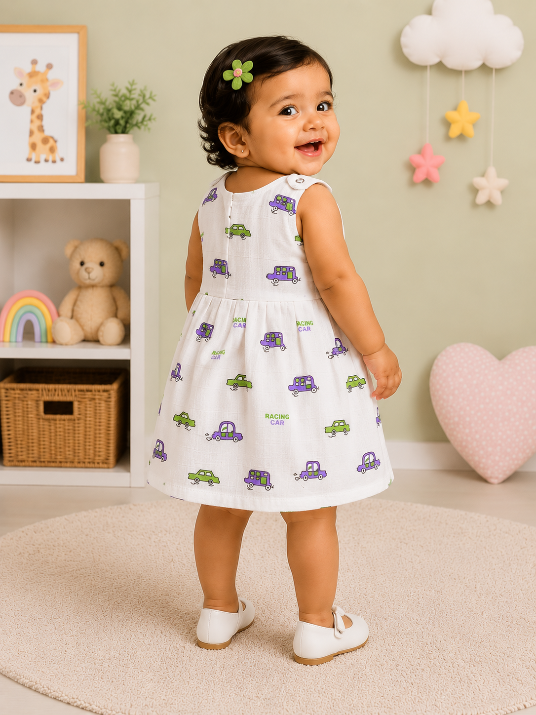 Top Open Muslin Frock | Summer Wear (Mini Car Theme)