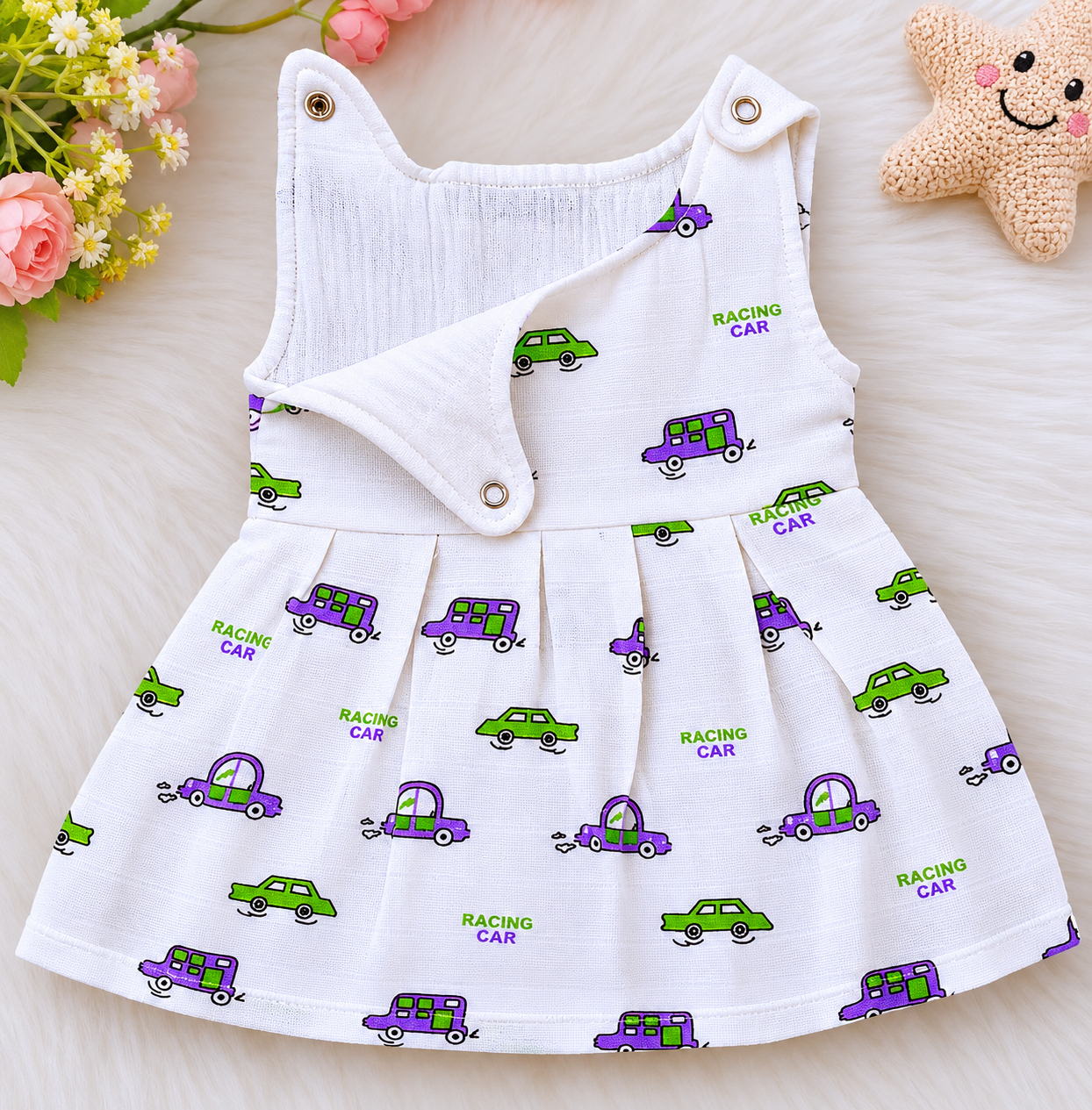 Top Open Muslin Frock | Summer Wear (Mini Car Theme)