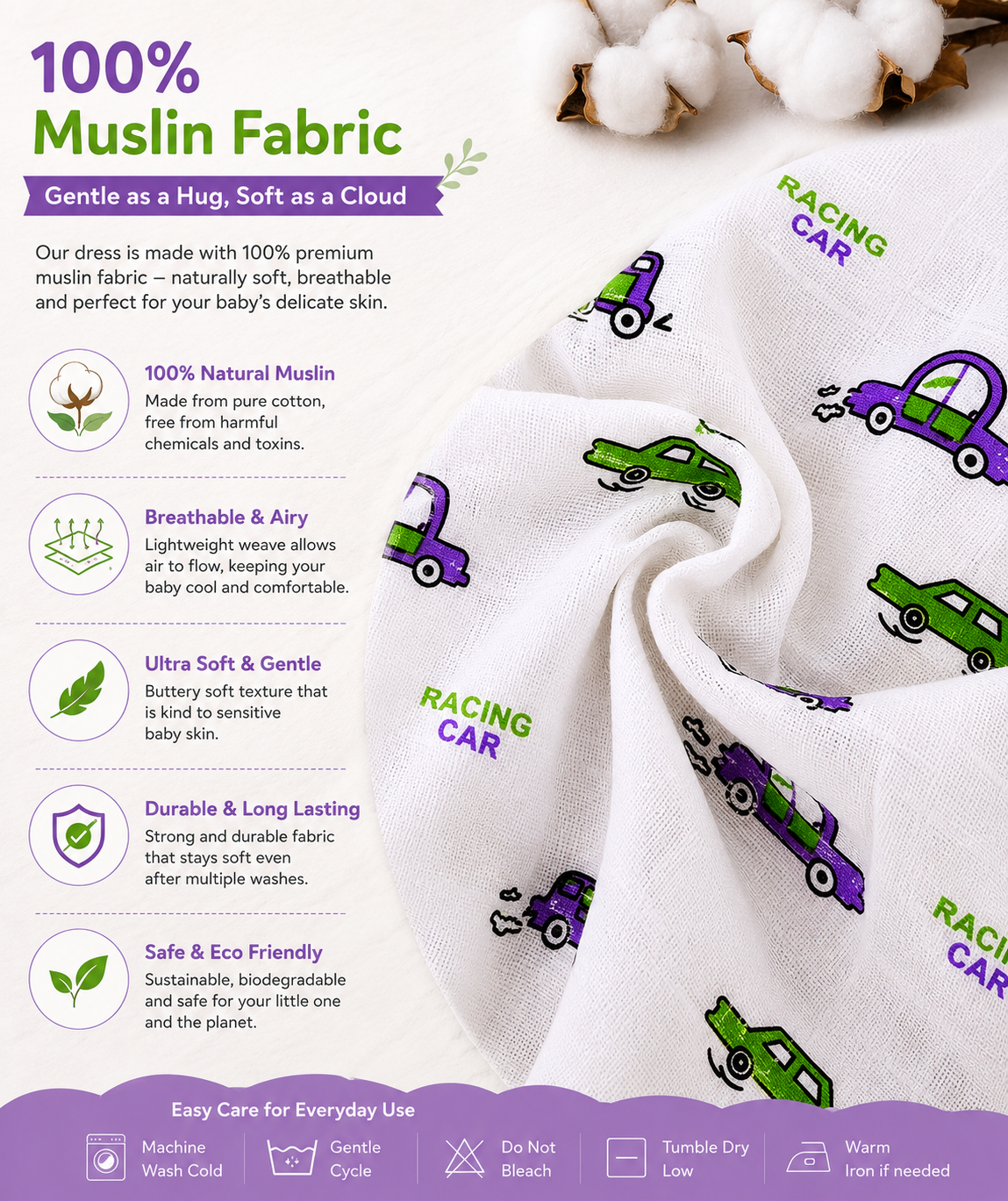 Top Open Muslin Frock | Summer Wear (Mini Car Theme)