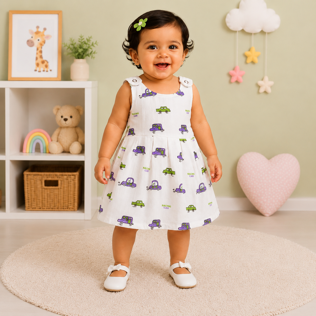 Top Open Muslin Frock | Summer Wear (Mini Car Theme)